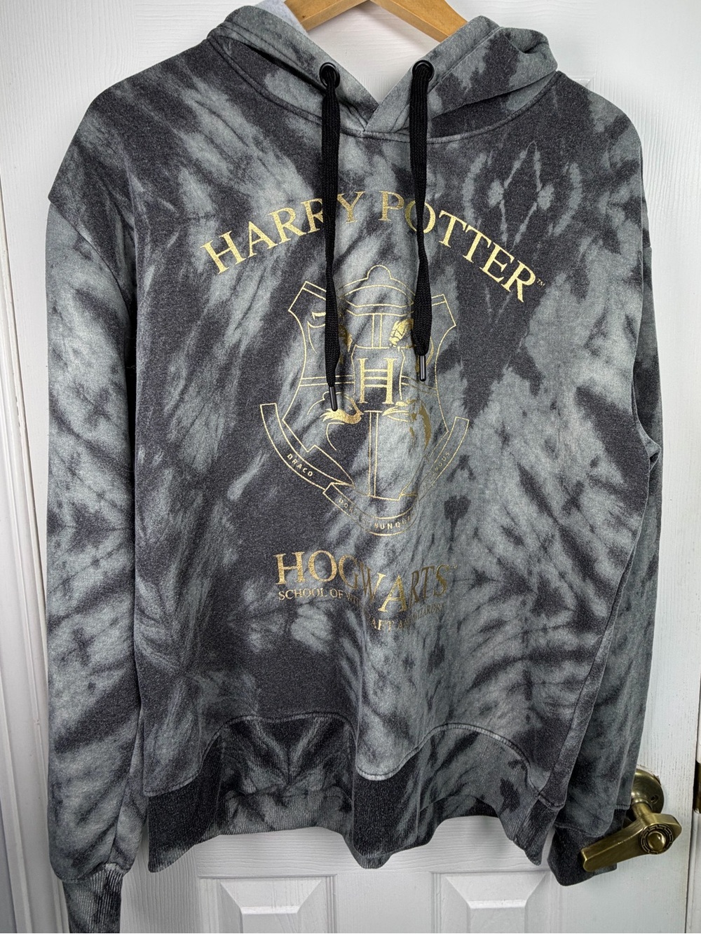 Warner Bros Harry Potter Hogwarts Tie Dye Hoodie Gray Black Unisex Large